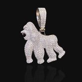Moissanite Gorilla Ape Pendant, 925 Sterling Silver Iced Out Hip Hop Necklace, GRA Certified w 24" Chain