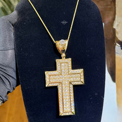 Large 5" 14k Gold Plated Iced Cross Pendant