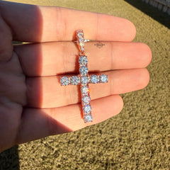 Moissanite 2" Rose Tennis Cross Pendant