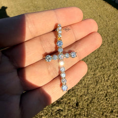 Moissanite Iced Gold Tone Cross Pendant
