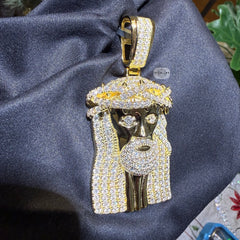 Moissanite 3" Jesus Pendant Gold Tone