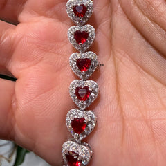 Moissanite Ruby Heart Bracelet - 7"