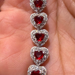 Moissanite Ruby Heart Bracelet - 7"