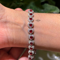 Moissanite Ruby Heart Bracelet - 7"