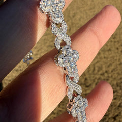 Cross Infinity 10mm 8" 925 Silver Iced CZ Bracelet