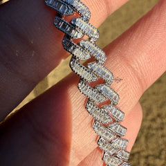 925 Sterling Silver Baguette Cuban Bracelet 8mm 8"