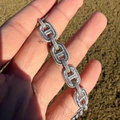 Baguette Oval Link Iced Bracelet 13mm 8" 925 Sterling Silver CZ