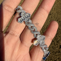 Baguette Cross Infinity 925 Sterling Silver Bracelet 18mm 8"