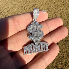 Money Iced Statement Pendant Silver Tone