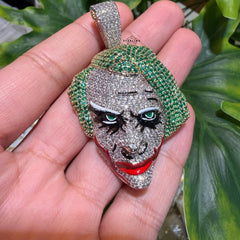 14K Gold Plated Clown Face Pendant Iced Out CZ Diamonds + Free Rope Chain
