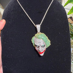 14K Gold Plated Clown Face Pendant Iced Out CZ Diamonds + Free Rope Chain