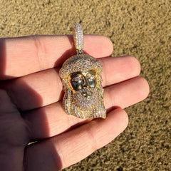 Jesus Face 14k Gold Plated Pendant + Steel Rope Chain