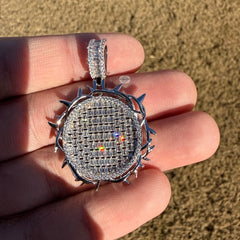 Iced Crown of Thorns Pendant 14K White Gold Finish