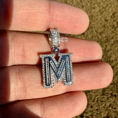 Moissanite Baguette Initial Pendants 925 Sterling Silver