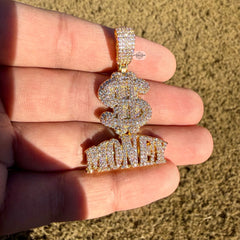 Money Iced Statement Pendant Gold Tone