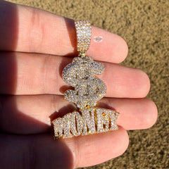 Money Iced Statement Pendant Gold Tone