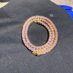 4mm Pink Iced Tennis Chain, 14K Rose Gold Finish
