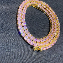 4mm Pink Iced Tennis Chain, 14K Rose Gold Finish