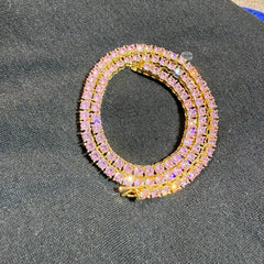 4mm Pink Iced Tennis Chain, 14K Rose Gold Finish