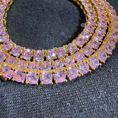 4mm Pink Iced Tennis Chain, 14K Rose Gold Finish