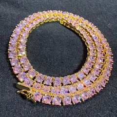 4mm Pink Iced Tennis Chain, 14K Rose Gold Finish