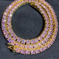 4mm Pink Iced Tennis Chain, 14K Rose Gold Finish