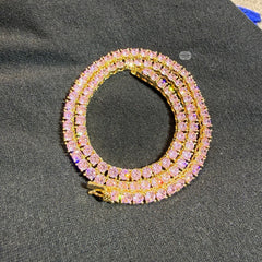 4mm Pink Iced Tennis Chain, 14K Rose Gold Finish