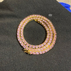 4mm Pink Iced Tennis Chain, 14K Rose Gold Finish