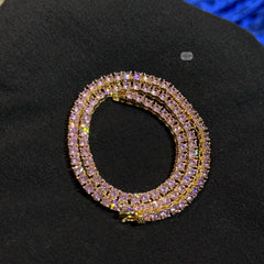 4mm Pink Iced Tennis Chain, 14K Rose Gold Finish