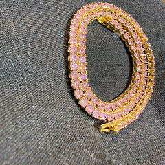 4mm Pink Iced Tennis Chain, 14K Rose Gold Finish