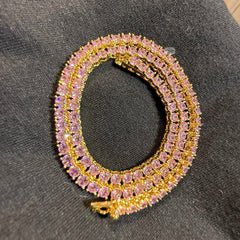 4mm Pink Iced Tennis Chain, 14K Rose Gold Finish