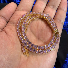 4mm Pink Iced Tennis Chain, 14K Rose Gold Finish