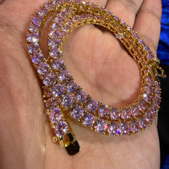 4mm Pink Iced Tennis Chain, 14K Rose Gold Finish