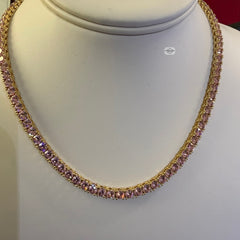 4mm Pink Iced Tennis Chain, 14K Rose Gold Finish