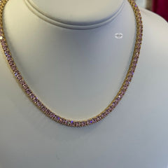 4mm Pink Iced Tennis Chain, 14K Rose Gold Finish