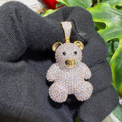 14K Gold Plated Iced Out Teddy Bear Pendant | CZ Diamond Bear Necklace