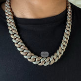 Moissanite Rose Two Tone 15mm Miami Cuban Chain 22"