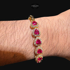 Ruby Heart Bracelet, 14K Gold Plated CZ Tennis Bracelet, 7mm Iced Out Gift for Her