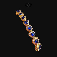 Blue Sapphire Heart Bracelet, 14K Gold Plated CZ Tennis Bracelet, 7mm Iced Out Gift for Her