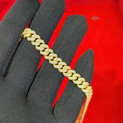 8mm Miami Cuban Link Moissanite Bracelet 8” Gold Over 925 Sterling Silver Iced Out Diamond Look Bracelet for Men Women Hip Hop Jewelry Gift