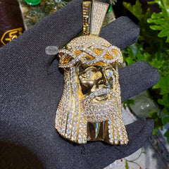 Large Jesus Thorns Iced Out Pendant - 14k Gold Plated