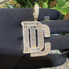 14K Gold Plated Iced Out DC Pendant | Baguette CZ Hip Hop Letter Necklace | Large Initial Charm with Free Rope Chain Dream Chaser Streetwear
