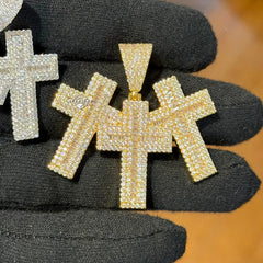 Triple Cross Baguette Iced Out Pendant