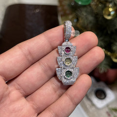 Traffic Light 14K White Gold Plated Iced Pendant
