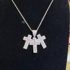 Triple Cross Baguette Iced Out Pendant