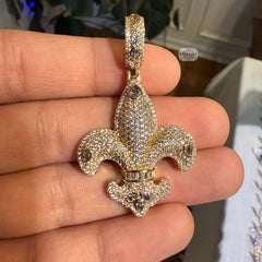 Fleur De Lis 14K Gold Plated Iced Out Pendant