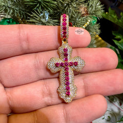 Pink 14K Gold Plated Iced Cross Pendant