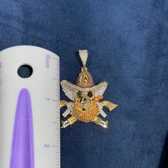 14k Gold Plated Iced Out Pirate Skull Pendant