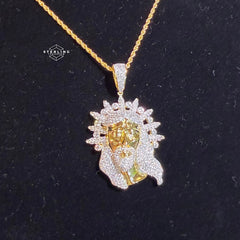 Iced Jesus Pendant Crown of Thorns CZ Diamond Hip Hop Chain Gold Plated Religious Bling Necklace Streetwear Jewelry Rope Chain