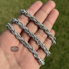 Moissanite Silver Iced Rope Chain - 7mm 22"